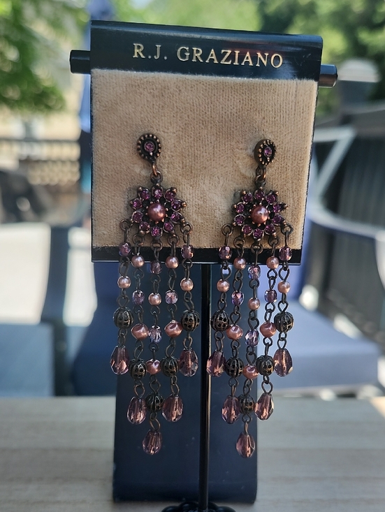 R.J. Graziano Jewelry - R.J. Graziano Antique Gold-Tone Purple and Mauve Beaded Chandelier Earrings